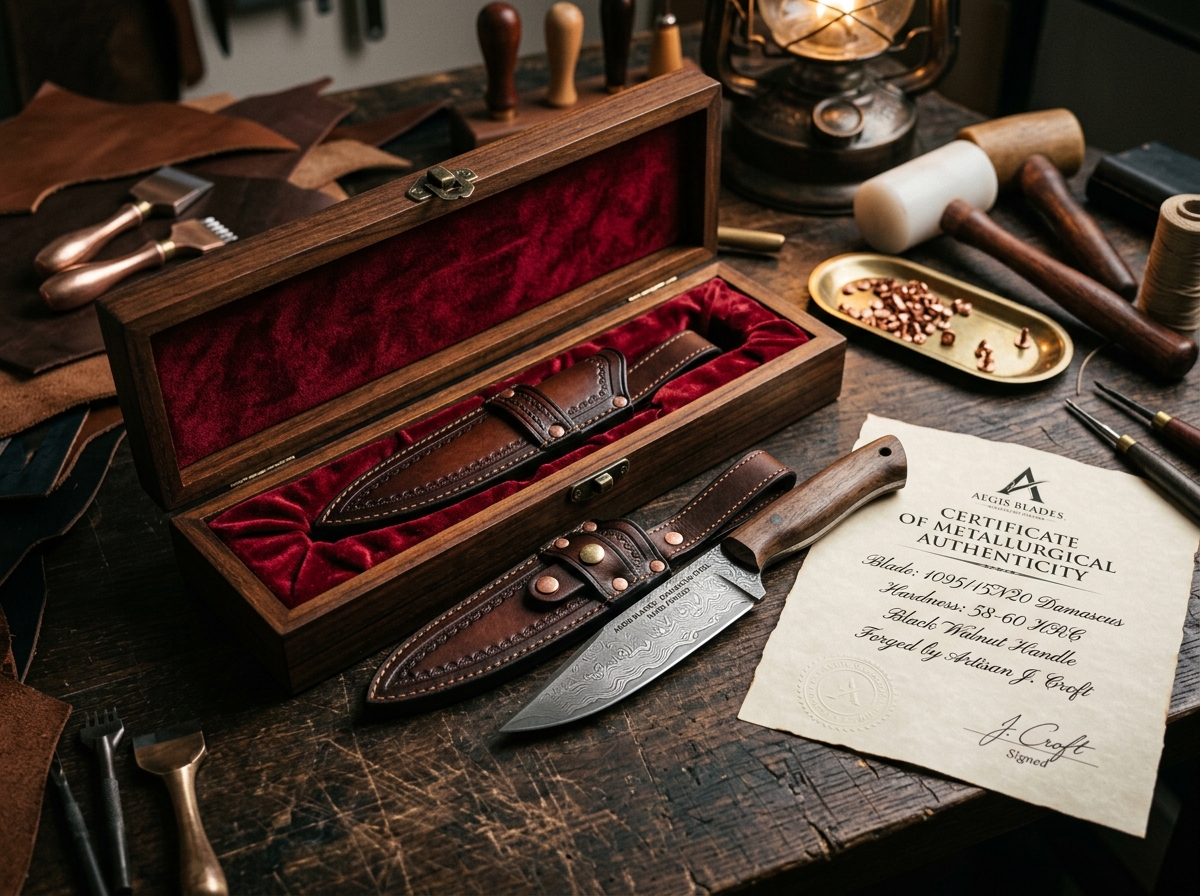 Bespoke leather sheaths and teak gift boxes
